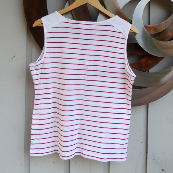 Cotton Striped V Neck Sleeveless T Shirt, Size M - Picture 2 of 3